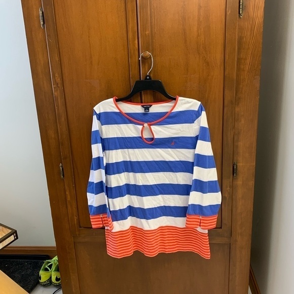 NAUTICA blouse top tunic length striped shirt large 20 in pit pit L-26 - Picture 1 of 5